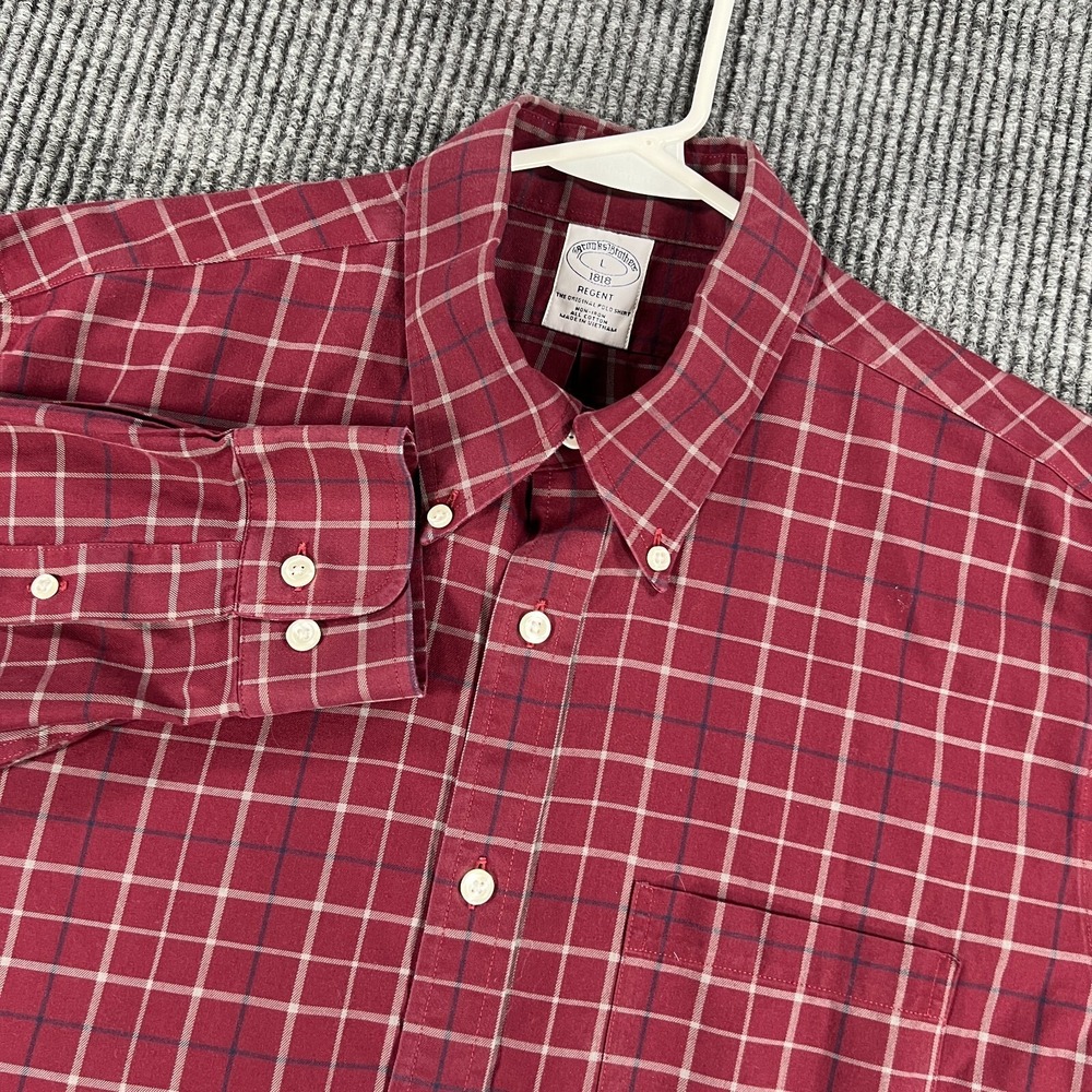 Brooks Brothers Shirt Mens Large Red Plaid Long Sleeve Button Down Regent Fit